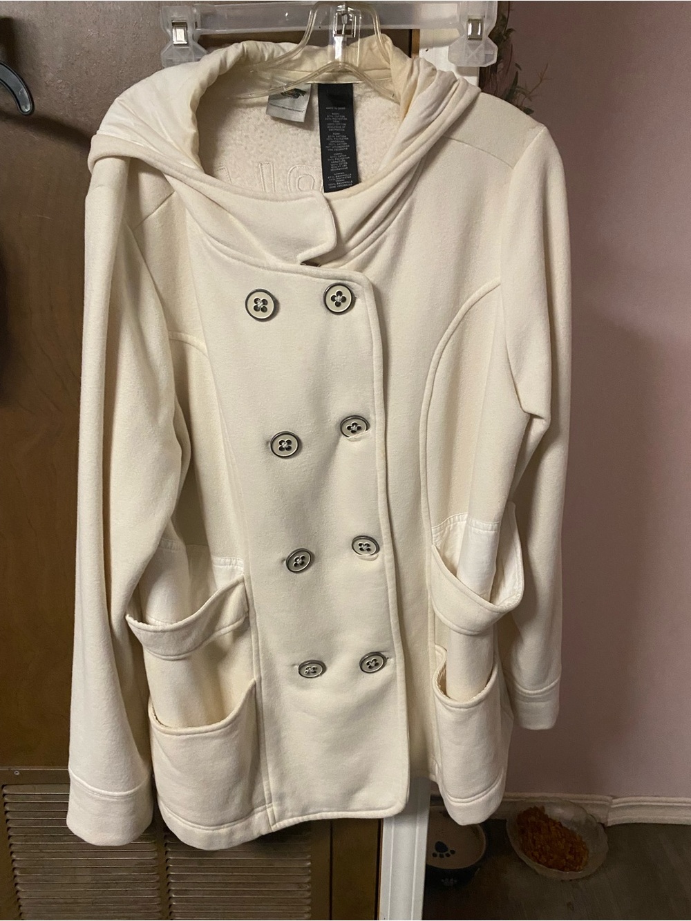 Cream Double-Breasted Hooded Women's Harley Davidson Coat